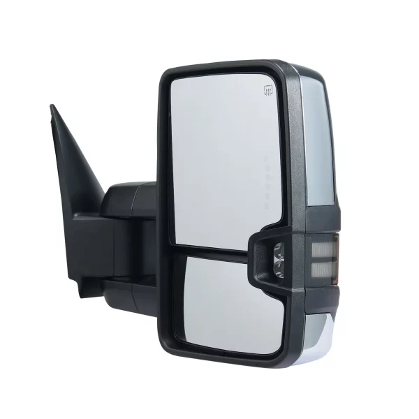 Ťažné zrkadlá, sada ľavého a pravého páru pre Chevrolet Silverado (2003-2007)/GMC/Cadillac, elektricky vyhrievané ťažné zrkadlo so smerovkou, manuálne ovládaný teleskopický sklápací systém, vyhrievanie a odmrazovanie, strieborná – Obrázok 2