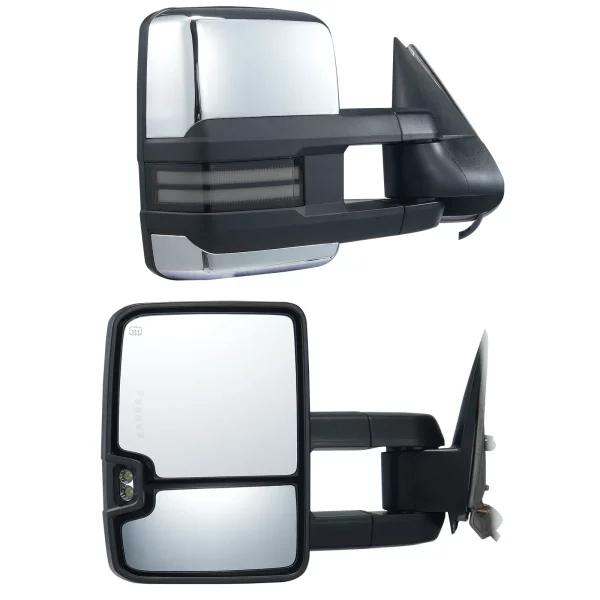 Ťažné zrkadlá, sada ľavého a pravého páru pre Chevrolet Silverado (2003-2007)/GMC/Cadillac, elektricky vyhrievané ťažné zrkadlo so smerovkou, manuálne ovládaný teleskopický sklápací systém, vyhrievanie a odmrazovanie, strieborná – Obrázok 5