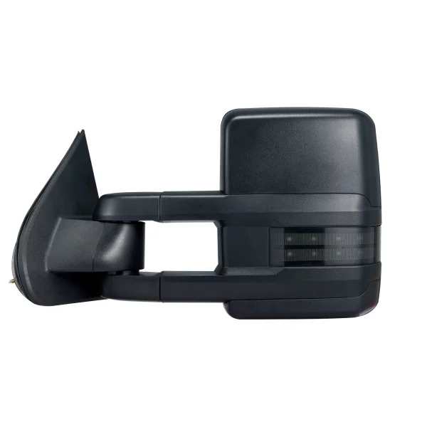 Ťažné zrkadlá, sada ľavého a pravého páru pre Chevrolet Silverado (2003-2007)/GMC/Cadillac, elektricky vyhrievané so smerovkami a LED diaľkovými svetlami, manuálne výsuvné a sklopné, s funkciou vyhrievania a odmrazovania, čierne – Obrázok 3