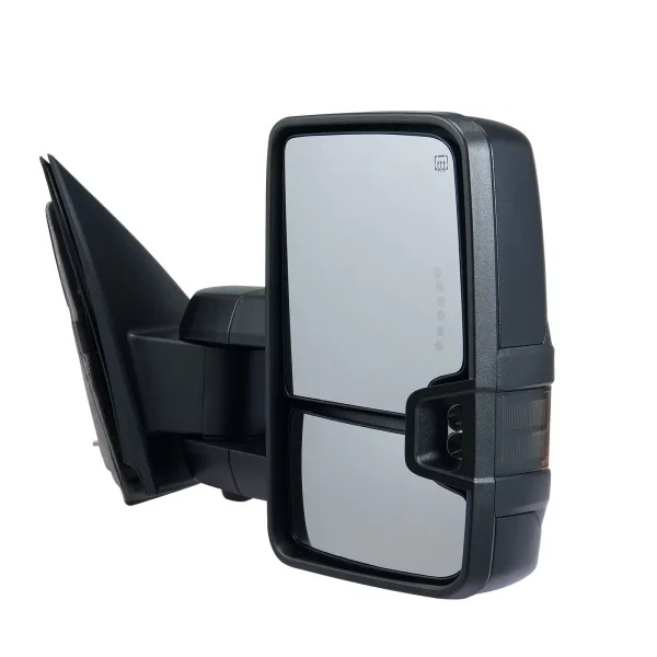 Ťažné zrkadlá, sada ľavého a pravého páru pre Chevrolet Silverado (2003-2007)/GMC/Cadillac, elektricky vyhrievané so smerovkami a LED diaľkovými svetlami, manuálne výsuvné a sklopné, s funkciou vyhrievania a odmrazovania, čierne – Obrázok 2