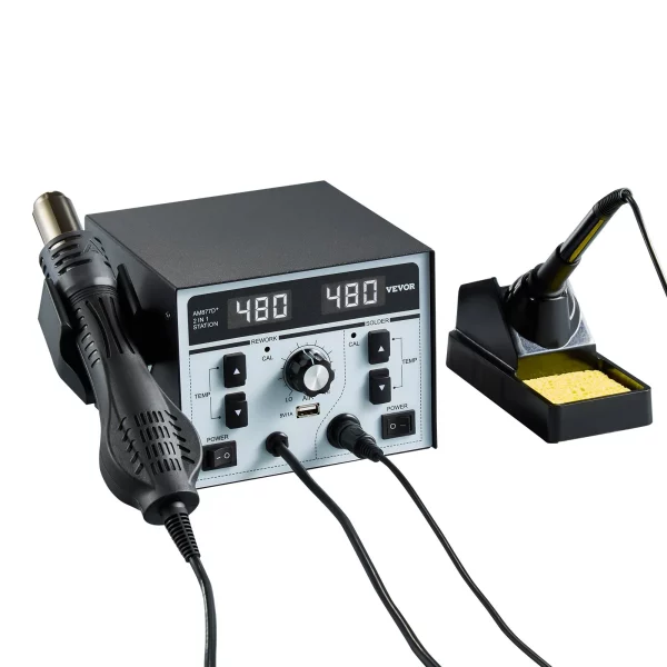 Teplovzdušná spájkovacia stanica 2 v 1, digitálny displej 820 W, stanica na opravu a spájkovanie s 5V USB nabíjacím portom, nastaviteľná teplota a prietok vzduchu, 3 teplovzdušné trysky, 5 spájkovacích hrotov – Obrázok 4