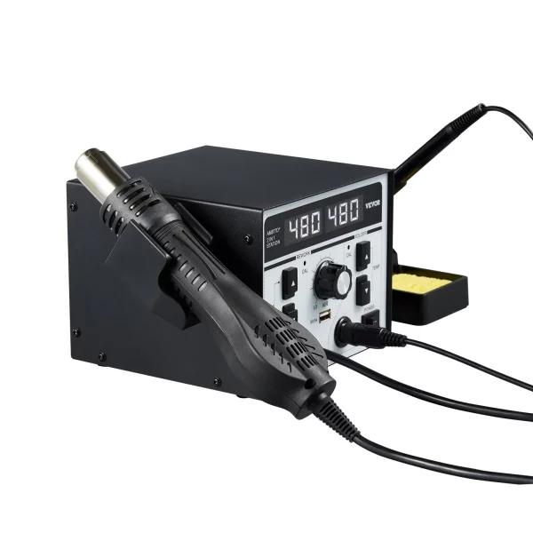 Teplovzdušná spájkovacia stanica 2 v 1, digitálny displej 820 W, stanica na opravu a spájkovanie s 5V USB nabíjacím portom, nastaviteľná teplota a prietok vzduchu, 3 teplovzdušné trysky, 5 spájkovacích hrotov – Obrázok 5