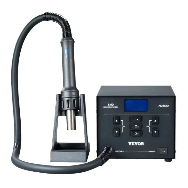 Teplovzdušná opravárenská stanica, 1000 W, teplovzdušná pištoľ 100 – 480 ℃ s 99-úrovňovým nastaviteľným prietokom vzduchu, 3 prednastavenými kanálmi a 3 teplovzdušnými tryskami na demontáž čipov a opravy elektroniky – Obrázok 3