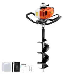 63CC 2400W benzínový zemný vrták s 8-palcovými jadrovými vrtákmi a 1 predlžovacou tyčou, vykopávač dier na plot pre poľnohospodársku pôdu, záhradné rastliny, oranžová + čierna