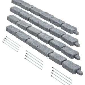 Okraj trávnika s kamenným vzhľadom, 1180x95x57 mm realistický okraj trávnika, flexibilný okraj záhonu vo veľkosti tehly s kotviacimi hrotmi, okraj záhonu pre príjazdové cesty, chodníky, sada 4 kusov, sivý