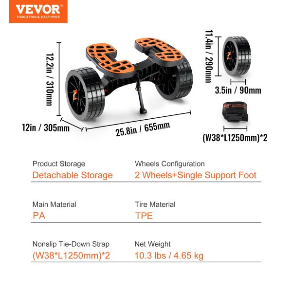 Kajakový vozík Kanoe Vozík vyrobený z hliníkovej zliatiny 655x305x310mm nosnosť do 145kg dvojitý pásový dizajn príslušenstvo pre lodný vozík kajak kanoe prepravný vozík vozík surfový vozík príves na loď skladací čln – Obrázok 7