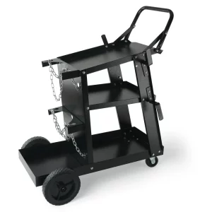 Zvárací vozík s 3 policami, mobilný, max. 168 – 181 kg, vozík pre zváracie zariadenia s 2 držiakmi na plynové fľaše, ideálny na ručné zváranie, zváranie v ochrannej atmosfére a argónové oblúkové zváranie.