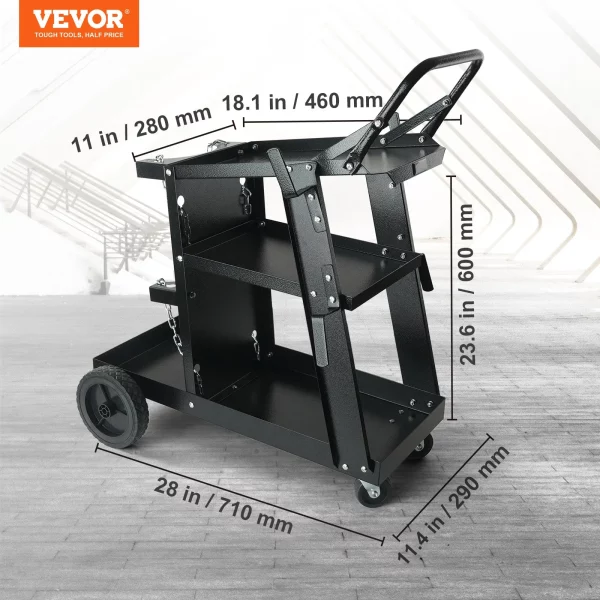 Zvárací vozík s 3 policami, mobilný, max. 168 – 181 kg, vozík pre zváracie zariadenia s 2 držiakmi na plynové fľaše, ideálny na ručné zváranie, zváranie v ochrannej atmosfére a argónové oblúkové zváranie. – Obrázok 6
