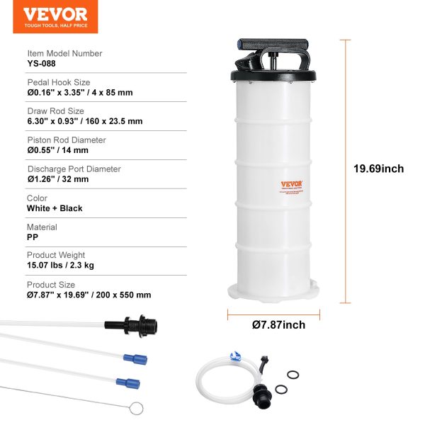 Ručné odsávanie oleja 6,5 l, zariadenie na manuálne odsávanie oleja Ø200x550 mm, čerpadlo na výmenu oleja, sacie čerpadlo do auta, ručné čerpadlo, čerpadlo na kvapaliny, vhodné na odsávanie motorového oleja, prevodového oleja, brzdovej kvapaliny – Obrázok 6