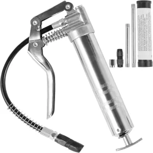Mazací lis, 3500 PSI, objem 4 OZ/120 CC, profesionálny ručný pákový mazací lis, s flexibilnou hadicou 11,65 palca, 2 čiernymi plochými spojkami, 1 zosilnenou tryskou a 2 pevnými kovovými trubicami