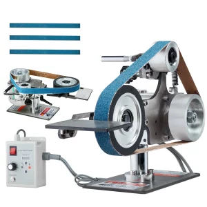 Pásová brúska  leštička s nastaviteľnou rýchlosťou 762x25,4 mm s VFD, leštiaca a brúsna linka s výkonom 550 W s 2 brúsnymi formami a 3 brúsnymi pásmi na obrábanie kovov, výrobu nožov