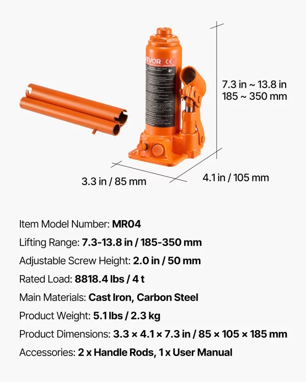 Hydraulický fľašový zdvihák s nosnosťou 4 t, rozsah zdvihu 185 – 350 mm, fľašový zdvihák so zváracím systémom na opravu áut typu pick-up, SUV, fľašový zdvihák pre vysoké zaťaženie – Obrázok 7