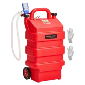 Palivový vozík, 60 l, kanister na palivo s 12 V DC palivovým prečerpávacím čerpadlom, 1,2 m výdajná hadica a tryska so senzorom automatického zastavenia, adaptér na nádrž, vhodný pre naftu a benzín, červený