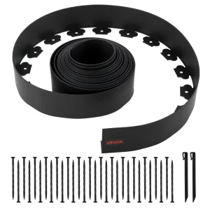 Okraj trávnika, 10 m x 10 cm plastový záhradný okraj s 30 tŕňmi a 2 tŕňmi do zeme, okraj kvetinového záhonu, okraj krajiny, UV odolné mini plotové okraje pre kvetinové záhony a dlažbu dvora