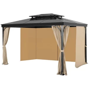Závesy na altánok 2810x3730x2130 mm, 4-panelové bočné závesy na súkromie so zipsami, slnečné závesy ako náhrada za terasový prístrešok, IBA závesy, khaki