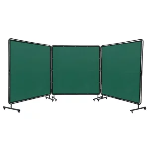 Zváračský štít s 3 panelmi 1,8 x 1,8 m, nehorľavý vinyl, so 6 otočnými kolieskami a 6-úrovňovou UV ochranou, zelená zváračská deka