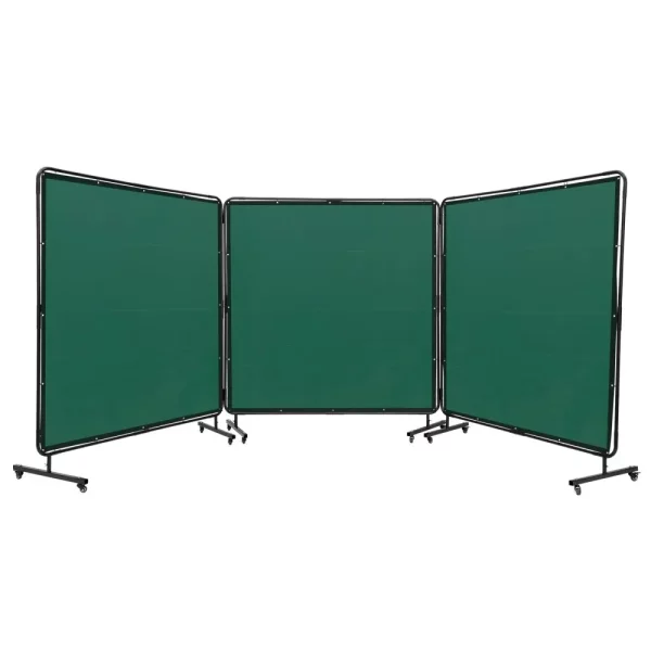 Zváračský štít s 3 panelmi 1,8 x 1,8 m, nehorľavý vinyl, so 6 otočnými kolieskami a 6-úrovňovou UV ochranou, zelená zváračská deka