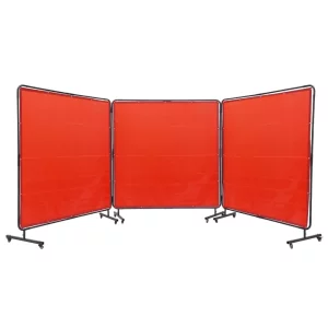Zváračský štít s 3 panelmi 1,8 x 1,8 m, nehorľavý vinyl, s 12 otočnými kolieskami a 6-úrovňovou UV ochranou, červený