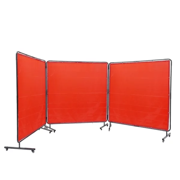 Zváračský štít s 3 panelmi 1,8 x 1,8 m, nehorľavý vinyl, s 12 otočnými kolieskami a 6-úrovňovou UV ochranou, červený – Obrázok 3