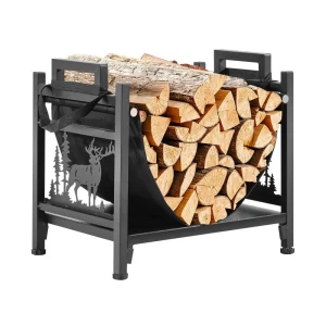Stojan na drevo 450x315x415 mm, stojan na drevo s plátennou podperou, držiak na drevo s nosnosťou 18 kg, držiak na drevo vyrobený z práškovo lakovanej ocele, robustný stojan na stohovanie dreva do krbu