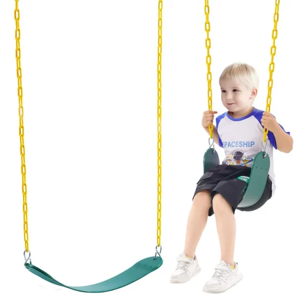 2-balenie hojdacích sedadiel s potiahnutými reťazami a karabínami 168 cm, nosnosť hojdačiek 136 kg, náhrada za vonkajšiu hojdačku, príslušenstvo k detskej hojdačke, zelené