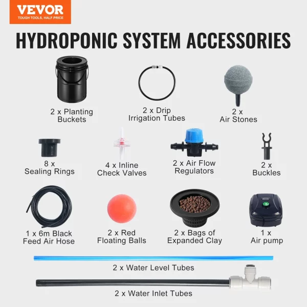 Hydroponický pestovateľský systém DWC, hydroponický pestovateľský systém s vrchnou odkvapkávacou sadou, hlboká vodná kultúra, 2 5-galónové vedrá, so vzduchovým čerpadlom, vzduchovacími kameňmi a indikátorom hladiny vody pre listovú zeleninu – Obrázok 6