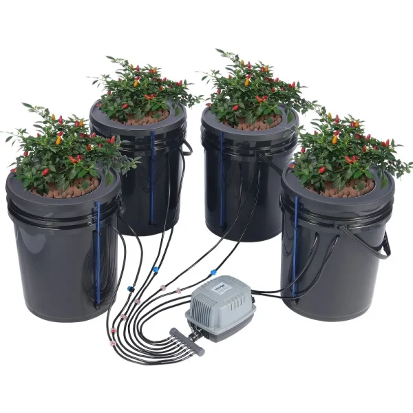 Hydroponický pestovateľský systém DWC, hydroponický pestovateľský systém s vrchnou odkvapkávacou sadou, hlboká vodná kultúra s objemom 5 galónov, 4 vedrá, so vzduchovým čerpadlom, vzduchovacími kameňmi a indikátorom hladiny vody pre listovú zeleninu – Obrázok 7