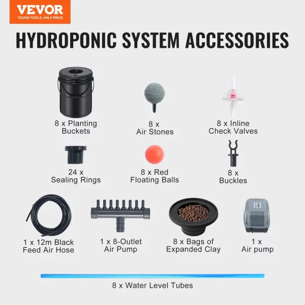 DWC hydroponický pestovateľský systém, hydroponický pestovateľský systém, hlbokovodná kultúra s objemom 5 galónov, 8 vedier, systém DWC so vzduchovým čerpadlom, vzduchovacími kameňmi a indikátorom hladiny vody pre listovú zeleninu – Obrázok 6