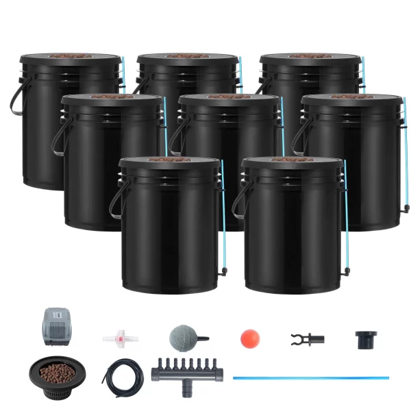 DWC hydroponický pestovateľský systém, hydroponický pestovateľský systém, hlbokovodná kultúra s objemom 5 galónov, 8 vedier, systém DWC so vzduchovým čerpadlom, vzduchovacími kameňmi a indikátorom hladiny vody pre listovú zeleninu – Obrázok 5