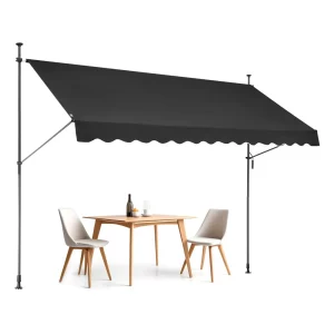 Markíza s upínacou konštrukciou 350 x 120 cm, balkónová markíza s ručnou kľukou, slnečná markíza, zastrešujúca terasu, nastaviteľná výška od 218 do 309 cm, markíza na terasu/balkón/záhradu, čierna