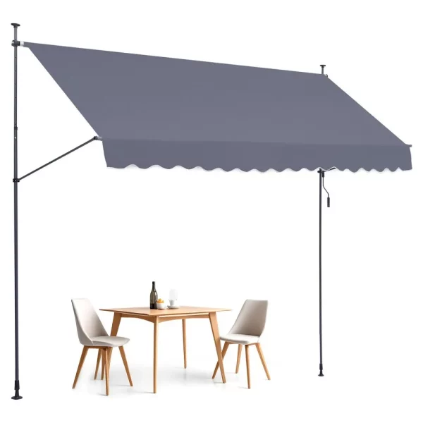 Markíza s upínacou konštrukciou 400 x 120 cm, balkónová markíza s ručnou kľukou, slnečná markíza, zastrešujúca terasu, nastaviteľná výška od 218 do 309 cm, markíza na terasu/balkón/záhradu, sivá