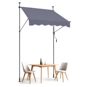 Markíza s upínacou konštrukciou 150 x 120 cm, balkónová markíza s ručnou kľukou, slnečná markíza, zastrešujúca terasu, nastaviteľná výška od 218 do 309 cm, markíza na terasu/balkón/záhradu, sivá