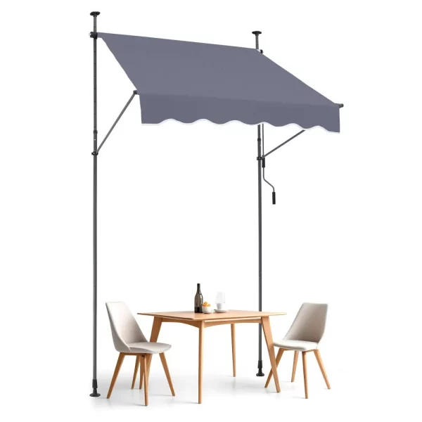 Markíza s upínacou konštrukciou 150 x 120 cm, balkónová markíza s ručnou kľukou, slnečná markíza, zastrešujúca terasu, nastaviteľná výška od 218 do 309 cm, markíza na terasu/balkón/záhradu, sivá