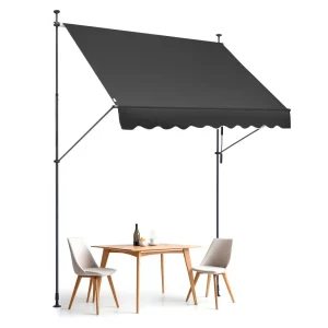 Markíza s upínacou konštrukciou 250 x 120 cm, balkónová markíza s ručnou kľukou, slnečná markíza, zastrešujúca terasu, nastaviteľná výška od 218 do 309 cm, markíza na terasu/balkón/záhradu, čierna