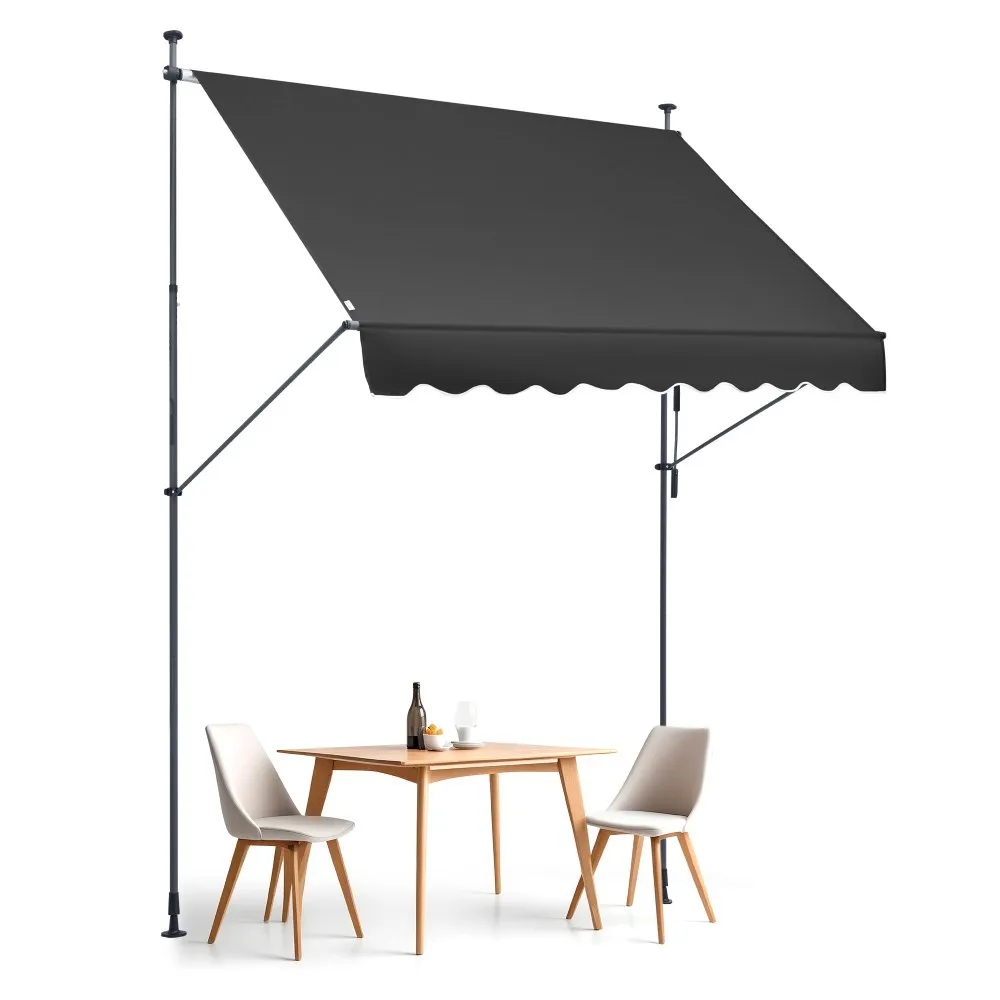 Markíza s upínacou konštrukciou 250 x 120 cm, balkónová markíza s ručnou kľukou, slnečná markíza, zastrešujúca terasu, nastaviteľná výška od 218 do 309 cm, markíza na terasu/balkón/záhradu, čierna