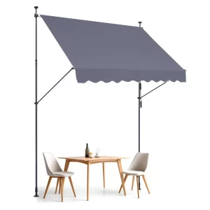 Markíza s upínacou konštrukciou 250 x 120 cm, balkónová markíza s ručnou kľukou, slnečná markíza, zastrešenie terasy, terasa Sunsetter, výškovo nastaviteľná od 218 do 309 cm, markíza na terasu/balkón/záhradu, sivá