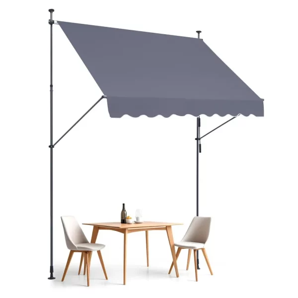 Markíza s upínacou konštrukciou 250 x 120 cm, balkónová markíza s ručnou kľukou, slnečná markíza, zastrešenie terasy, terasa Sunsetter, výškovo nastaviteľná od 218 do 309 cm, markíza na terasu/balkón/záhradu, sivá