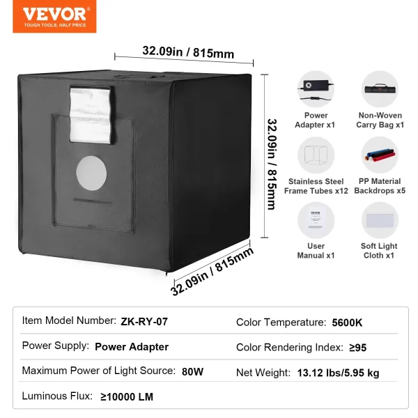 Svetelný box  pre fotoštúdiá, profesionálny stan na fotenie s rozmermi 86,5 cm x 86,5 cm, 5600K, 210 LED svetlami, 5 kulisami, napájacím zdrojom, mäkkou svetelnou látkou, rohovými dielmi, vysokým CRI ≥ 95 pre produktovú fotografiu – Obrázok 6