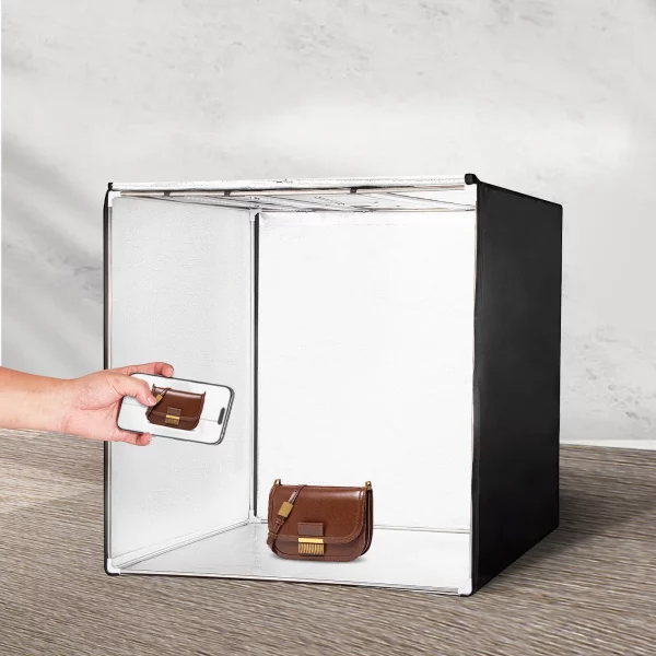 Svetelný box  pre fotoštúdiá, profesionálny stan na fotenie s rozmermi 86,5 cm x 86,5 cm, 5600K, 210 LED svetlami, 5 kulisami, napájacím zdrojom, mäkkou svetelnou látkou, rohovými dielmi, vysokým CRI ≥ 95 pre produktovú fotografiu – Obrázok 4