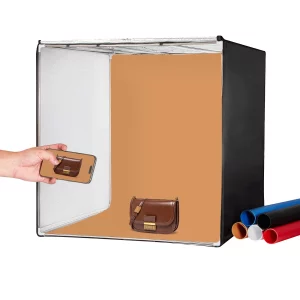 Svetelný box  pre fotoštúdiá, profesionálny stan na fotenie s rozmermi 86,5 cm x 86,5 cm, 5600K, 210 LED svetlami, 5 kulisami, napájacím zdrojom, mäkkou svetelnou látkou, rohovými dielmi, vysokým CRI ≥ 95 pre produktovú fotografiu