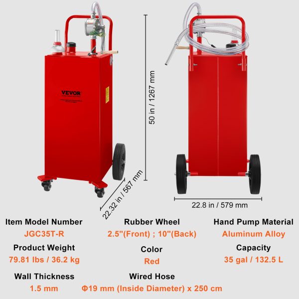 Nádrž na palivo Fuel Caddy 132 l, 4 kolesá, s manuálnym čerpadlom, červená – Obrázok 6
