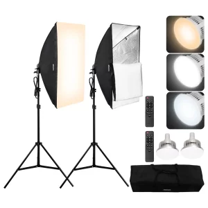 Softboxová sada, 500 x 700 mm, profesionálna fotoštúdiová sada so 45W LED žiarovkami 3000-6500K, 3 efekty kontinuálneho svietenia, statív, diaľkové ovládanie, štúdiové svetlá na portrétové fotenie, živé vysielanie