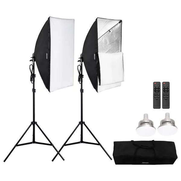 Softboxová sada, 500 x 700 mm, profesionálna fotoštúdiová sada so 45W LED žiarovkami 3000-6500K, 3 efekty kontinuálneho svietenia, statív, diaľkové ovládanie, štúdiové svetlá na portrétové fotenie, živé vysielanie – Obrázok 3