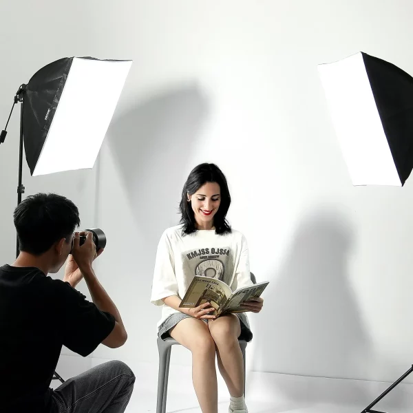 Softboxová sada, 60 x 60 cm, sada pre fotoštúdio s 30W 5500K LED žiarovkami, takmer prirodzené denné svetlo, nastaviteľný statív, štúdiové svetlá na fotografovanie, nahrávanie videa, živé vysielanie – Obrázok 3