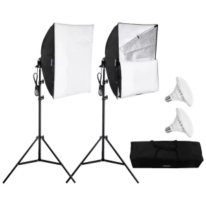 Softboxová sada, 60 x 60 cm, sada pre fotoštúdio s 30W 5500K LED žiarovkami, takmer prirodzené denné svetlo, nastaviteľný statív, štúdiové svetlá na fotografovanie, nahrávanie videa, živé vysielanie