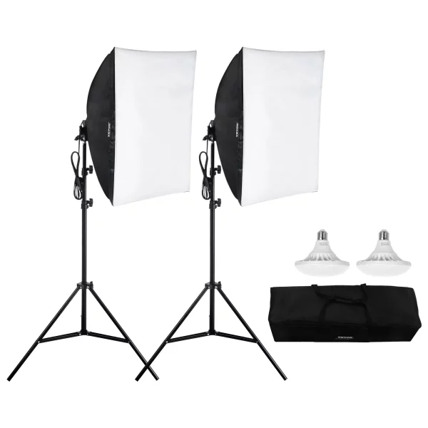 Softboxová sada, 60 x 60 cm, sada pre fotoštúdio s 30W 5500K LED žiarovkami, takmer prirodzené denné svetlo, nastaviteľný statív, štúdiové svetlá na fotografovanie, nahrávanie videa, živé vysielanie – Obrázok 2