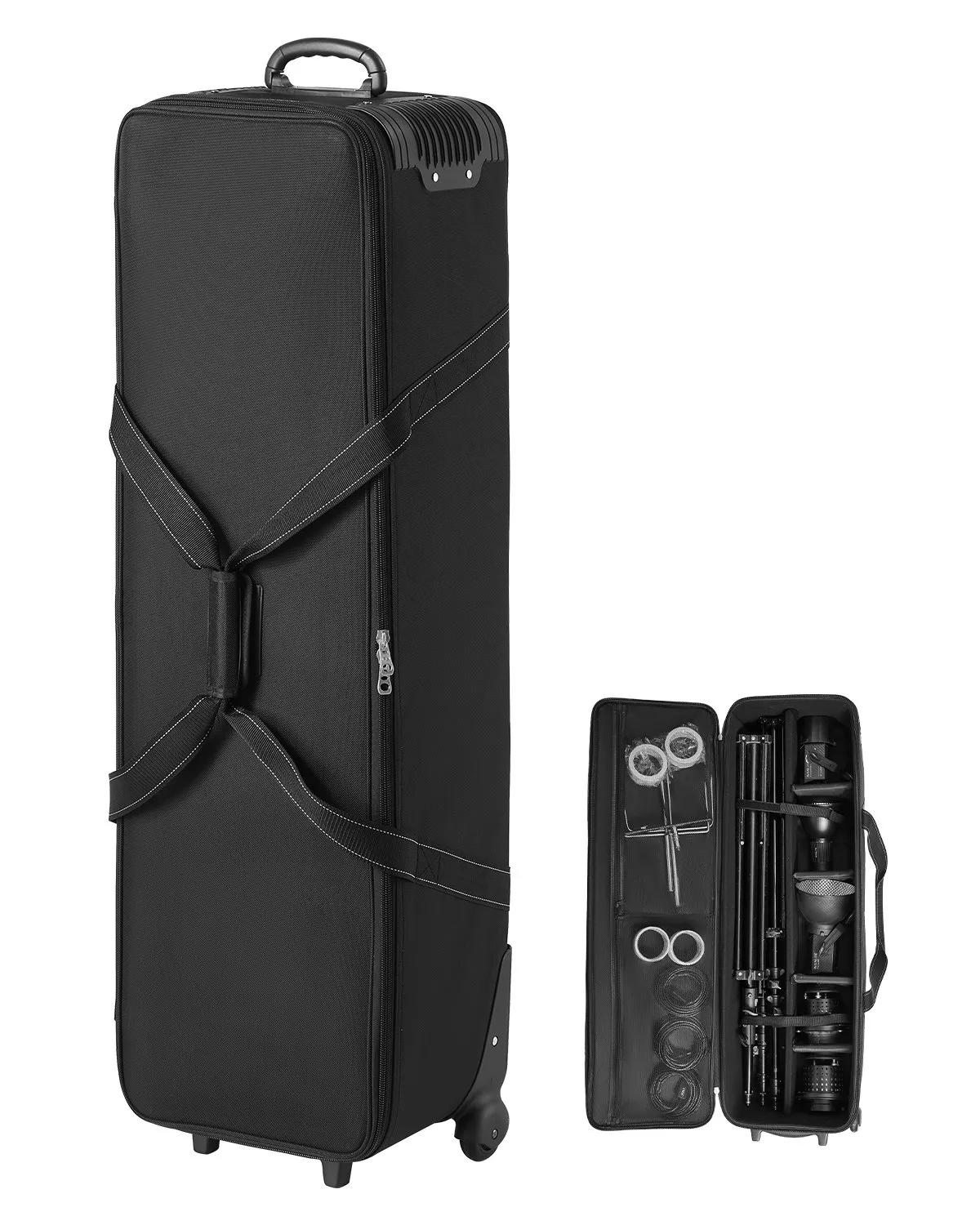 Štúdiový vozík  118x37x30 cm, prepravná taška na štúdiové vybavenie, taška na fotoaparát na kolieskach, štúdiová taška s kolieskami, popruhy, polstrovaná priehradka, rukoväť, na stojany na osvetlenie, statívy, teleskopy – Obrázok 6