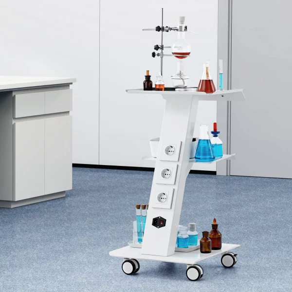 Laboratórny vozík, zdravotnícky servisný vozík s integrovanou zásuvkou, mobilný dezertný vozík vyrobený z 3-vrstvového kovu, s otočnými kolesami, nosnosť 100 kg, pre laboratórium, kliniku, kozmetický salón, salón – Obrázok 9