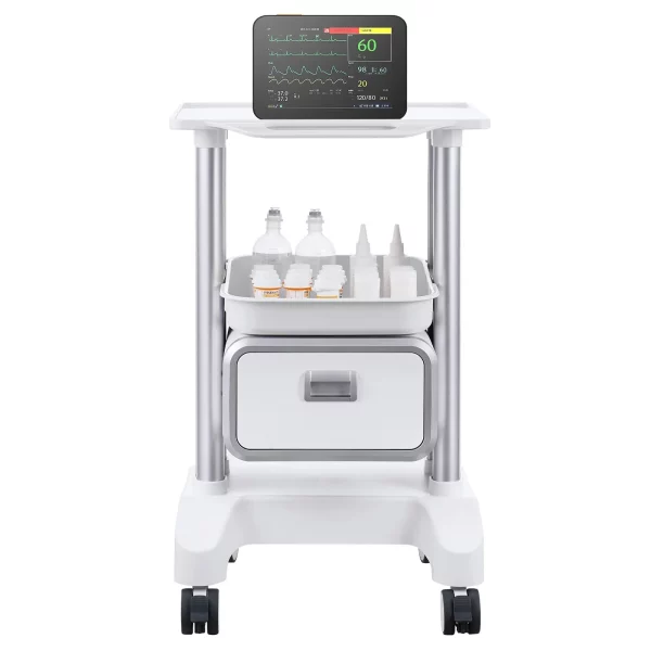 Laboratórny vozík  s 2 úrovňami, laboratórny vozík s 1 zásuvkou a 1 horným podnosom, mobilný zdravotnícky vozík vyrobený z ABS materiálu, laboratórny vozík na kolieskach so 4 tichými kolieskami pre laboratórium, kliniku, nemocnicu, salón, biely – Obrázok 10