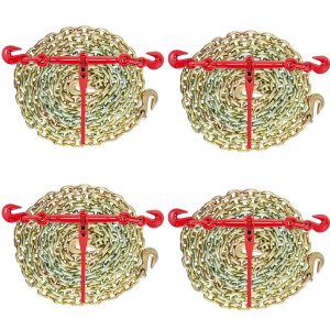 Sada reťazí a viazacích pásov 3/8"-1/2", račňový viazací pás s pracovnou silou 9215 libier, račňový viazací pás a reťaze, reťaze 3/8" x 10 stôp s hákmi G70, pre nákladné vozidlá, upevňovanie, ťahanie, prepravu